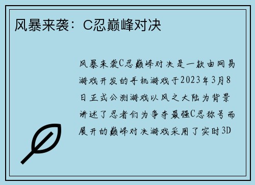 风暴来袭：C忍巅峰对决